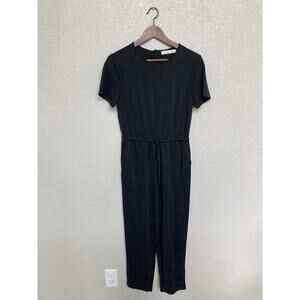 The Good Jane womens Black Lounge Jumpsuit Casual medium short sleeve drawstring